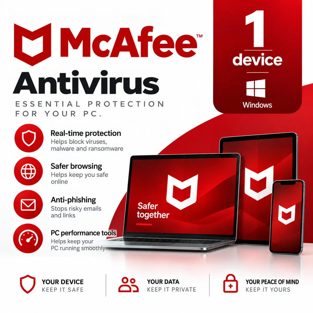 McAfee AntiVirus 1 User 1 Year License Key